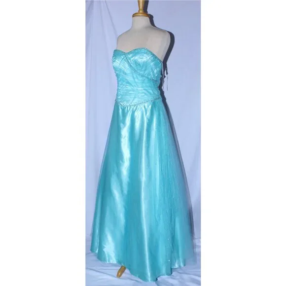 NWOT Juliet #1234 Beaded Tulle Princess Prom Gown-Size L-TURQUOISE - Picture 3 of 5